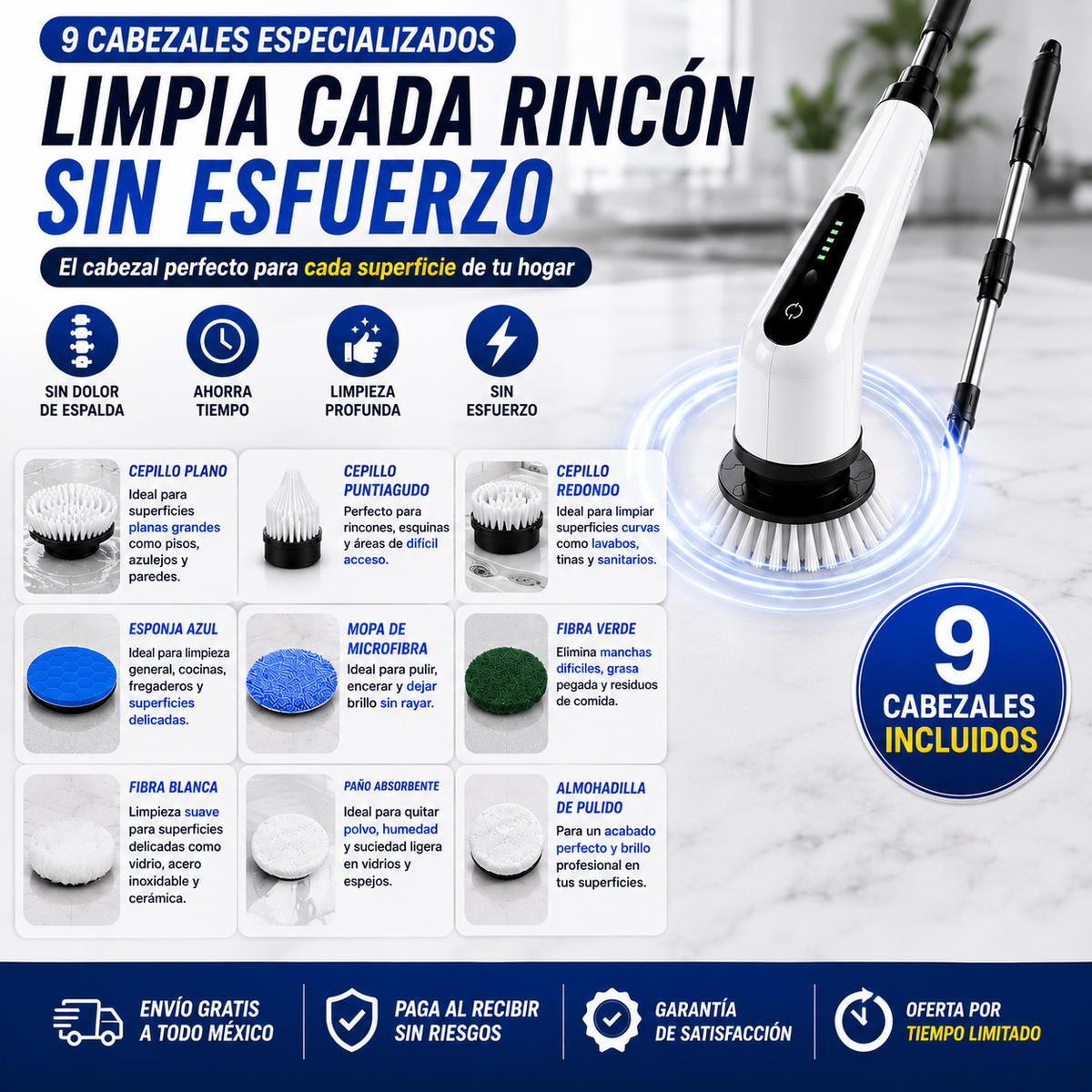 SpinClean™-Cepillo Eléctrico Giratorio 9 en 1